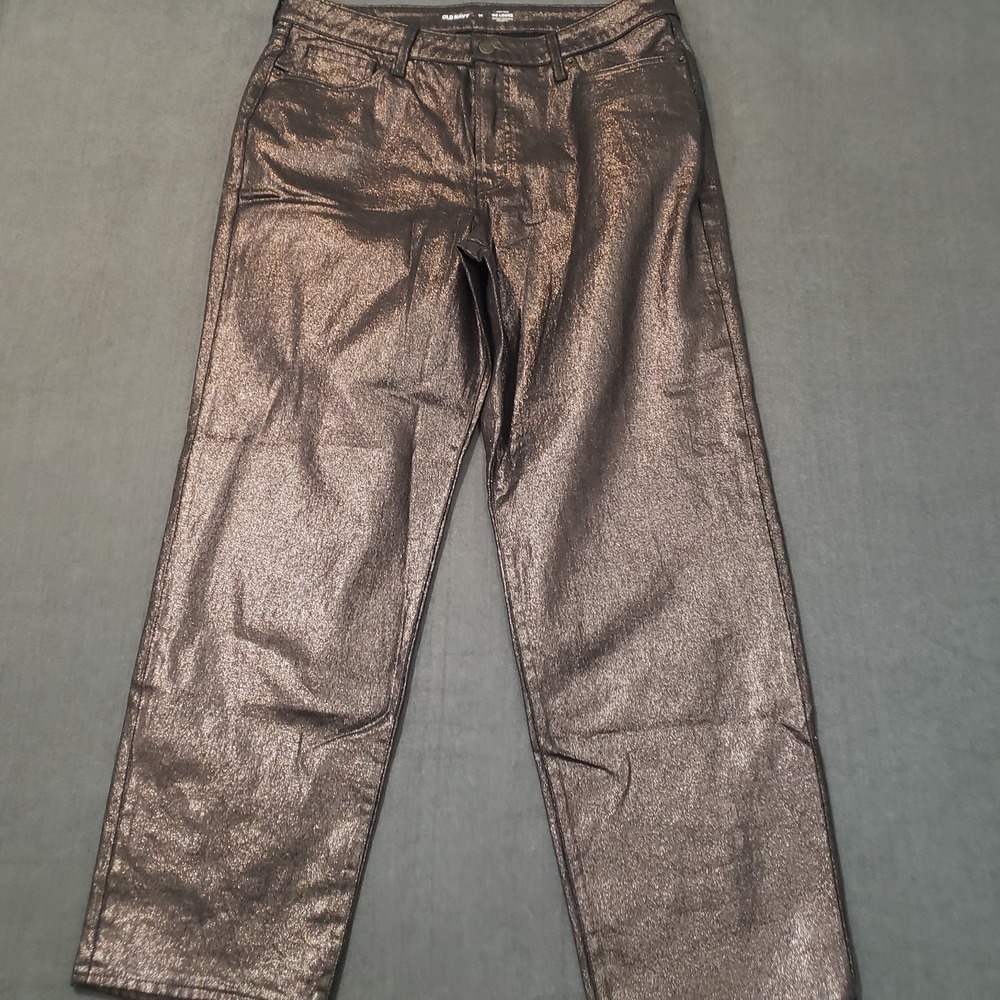 Old Navy Jeans Womens Size 14 High Rise OG Straight Black Shine Mettalic Concert
